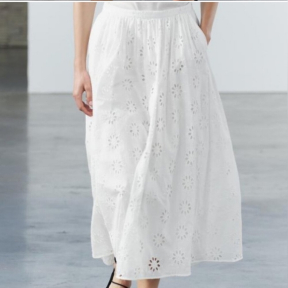 Zara Embroidered 100% Cotton Midi Skirt - Picture 1 of 6